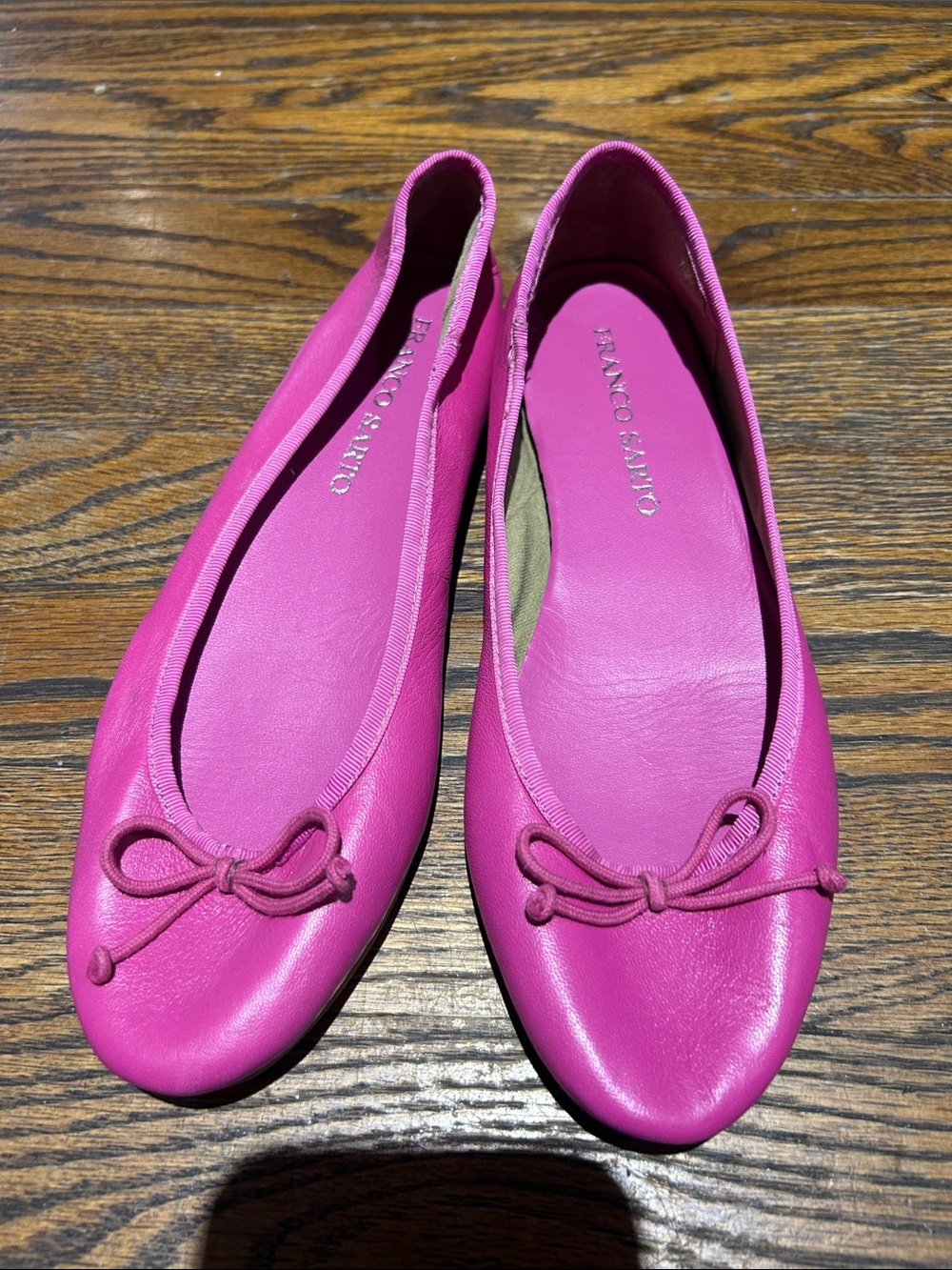 Franco Sarto Hot Pink Leather Ballet Flats with Bow - Picture 1 of 3